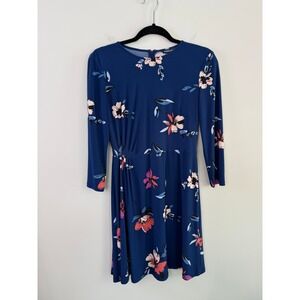 American Living Dress Blue 2 Floral 3/4 Sleeve Fit and Flare Office Classic